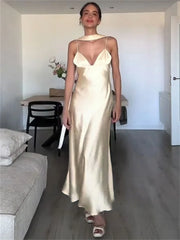 Satin Cami Long Dress With Neck Scarf