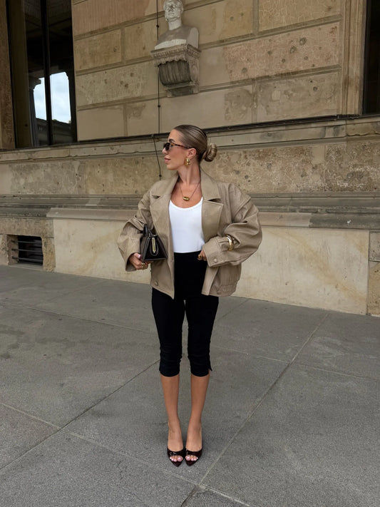 Faux Leather Double Breasted Bomber Jacket