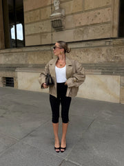 Faux Leather Double Breasted Bomber Jacket