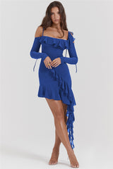 Long Sleeve Off-shoulder Ruffle Mini Dress - Free From Label