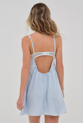 Blue Embroidery Lace Strap Babydoll Mini Dress