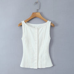 Buttoned Lace Trim Tank Top