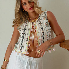 Boho Embroidered Sequins Sleeveless Vest