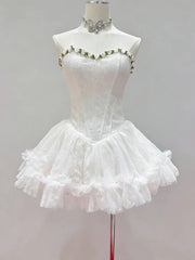 Strapless Flower Design A-line Mini Dress