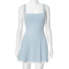 Blue Square Neck Strap Mini Dress