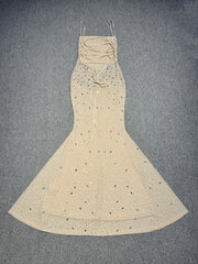 Spaghetti Strap Laced Up Rhinestone Detail Maxi Dress