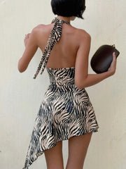 Animal Print Halter Asymmetrical Short Dress