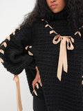 Black Turtleneck Ribbon Bow Sweater