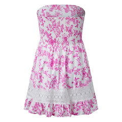 Pink Floral Strapless Smocked Mini Dress