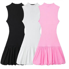 Knitted Open Back Folds Sleeveless Mini Balloon Dresses