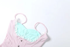 Pink Hook Blue Bustier Corset Strap Top