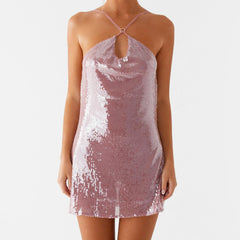 Halter Sequin Backless Mini Dress