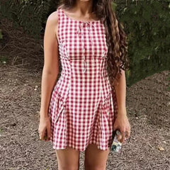 Gingham Plaid Mini Sleeveless Dress