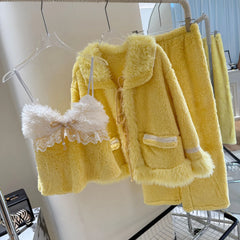 Yellow Plush 3 Piece Pajama Set