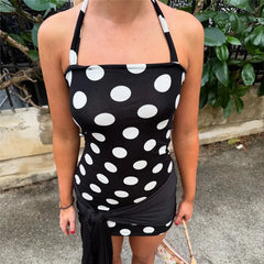 Polka Dot Halter Bodycon  Knotted Wrap Mini Dress