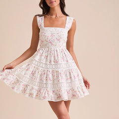 White Floral Tank Mini Dress