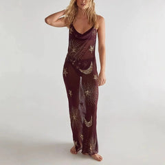 Sequin Embroidery Cowl Long Dress