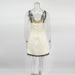 Satin Lace Patchwork Neck Mounted Mini Dress