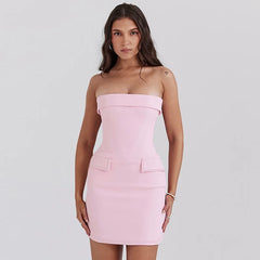 Strapless Pink Bodycon Suit Mini Dress - Free From Label