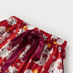 Christmas Long Sleeve Santa Claus Print Top with Elastic Waist Shorts Pajamas Set
