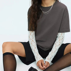 Lace Long Sleeve Round Neck Shirt