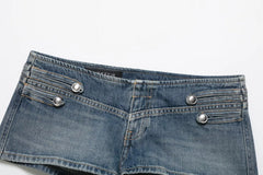 Denim Embroidered Button Jacket And Micro Shorts Set