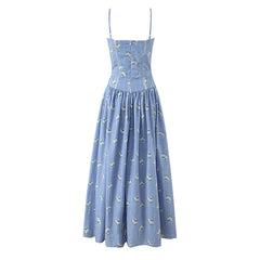 Purple Pleated Floral Print Strap Maxi Dress