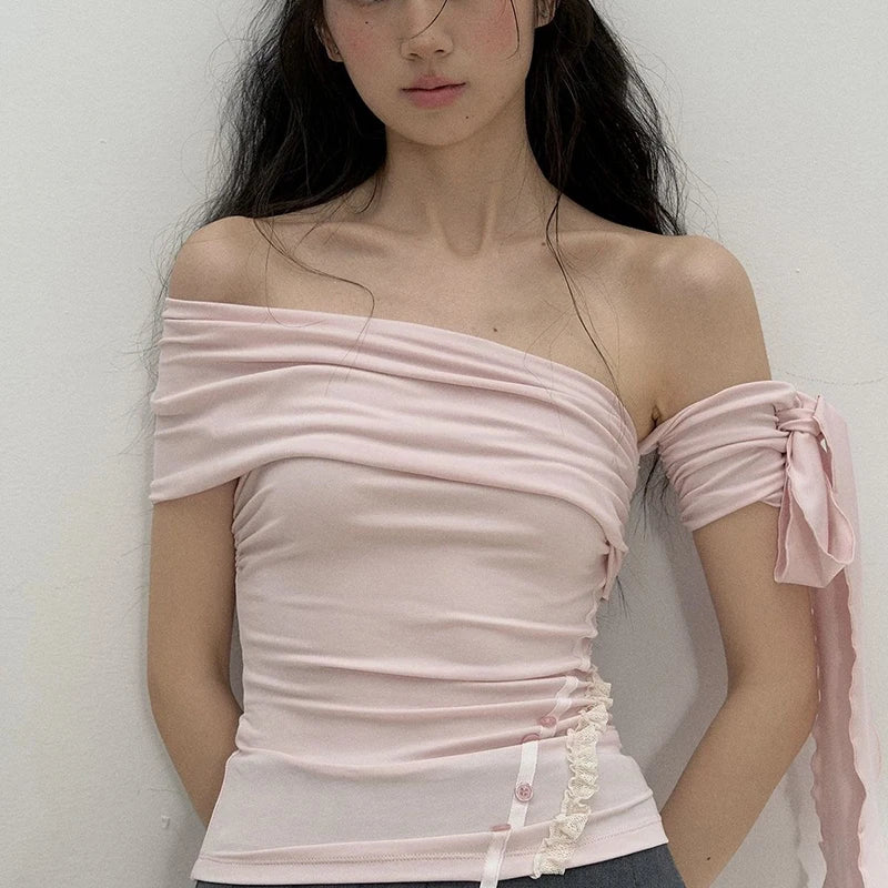 One Shoulder Tie Up Lace Up Top – Free From Label