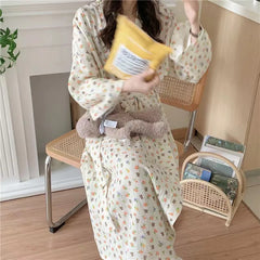 Cartoon Print Kimono Long-Sleeve Robe Nightgown