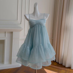 Strapless Frill Tulle Back Bow Mini Dress