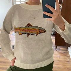 Round Neck Fish Print Knitwear Pullover