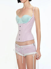 Pink Hook Blue Bustier Corset Strap Top