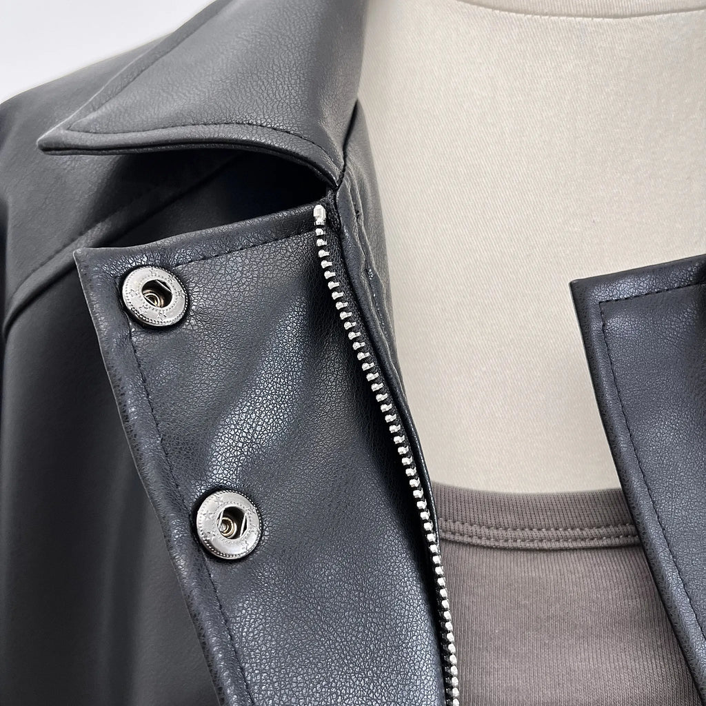Faux Leather Zipper Overshirt Jacket