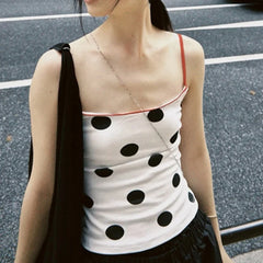 White Spaghetti Strap Polka Dot Tank Top