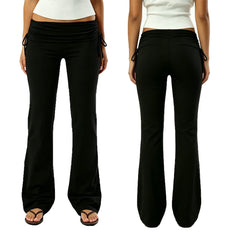Side Drawstring Ruched Fold Over Waist Yoga Pant Flare Leggings