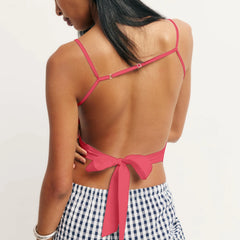 Bead Flower Pattern Square Open Back Top