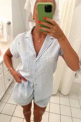 Striped Heart Short Sleeve Top And Shorts Sleepwear Set