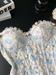 3D Flower Tube Fibone Embroidery Corset