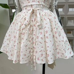 White Floral Tie Belt Flared A-Line Mini Dress