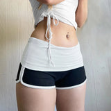 Solid Two Tone Micro Shorts For Women