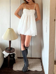 White Spaghetti Strap Tie Up Mini Dress