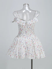 Retro Blossom Printed Off The Shoulder Mini Dresses For Women