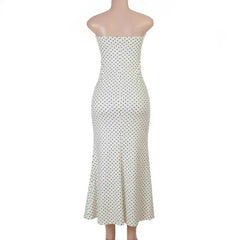 White Strapless Polka Dot Maxi Dress