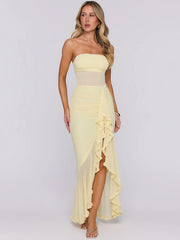 Strapless Ruffle Slit Maxi Dress
