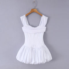 Satin Off-Shoulder Corset Bubble Hem Mini Dress