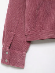 Pink Corduroy Turn-Down Collar Zipper Jacket
