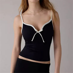 Spaghetti Strap Contrast Trim Bow Tank Top