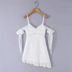 White Lace Off-Shoulder Tie Mini Dress