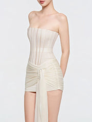 Boned Corset Waist Tie Up Mini Dress
