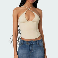 Adjustable Cross-Straps Zip Corset Top